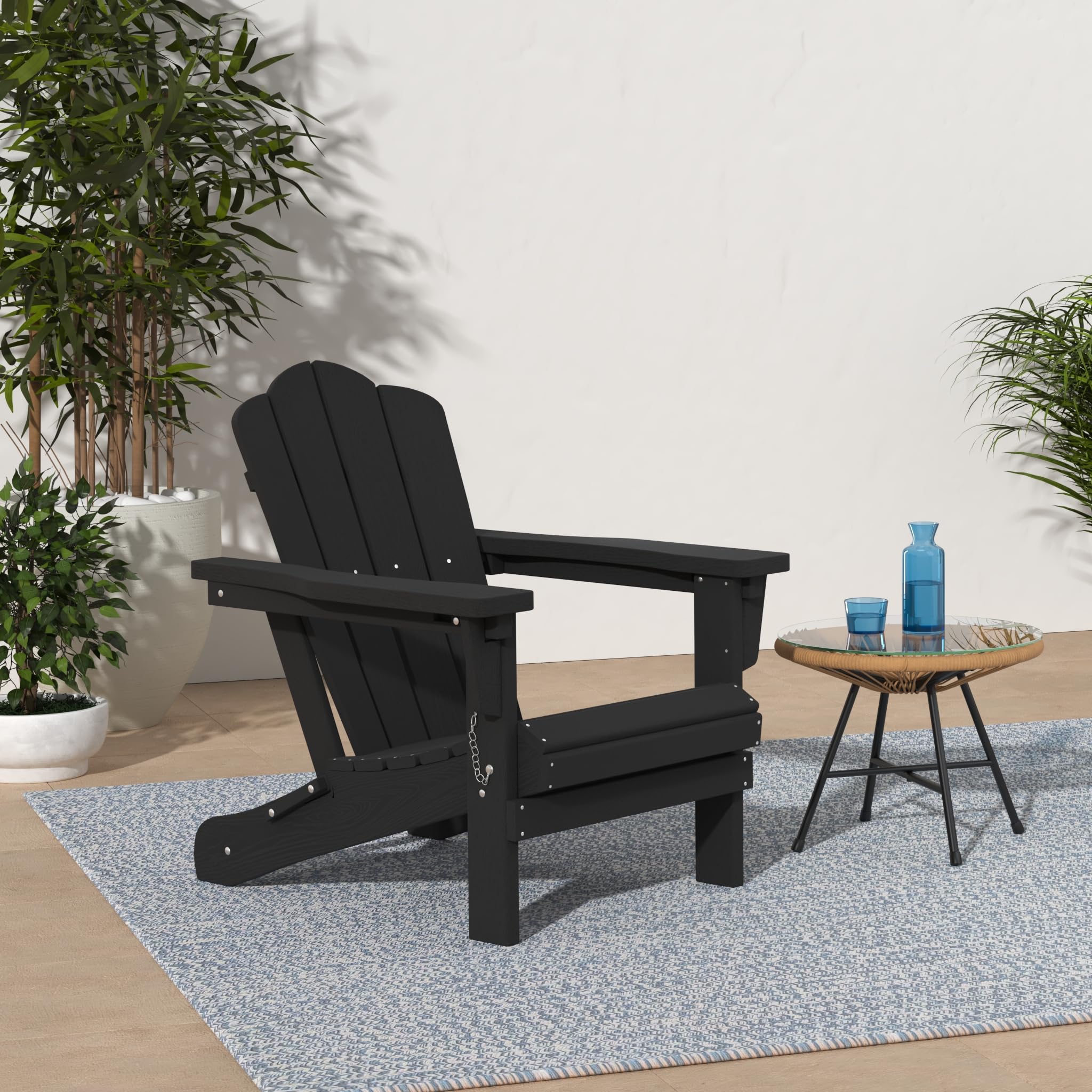 Kingyes Folding Adirondack Chair Set Of 6, Hdpe All-Weather Folding Adirondack Chairs, Outdoor Patio Adirondack Chair For Deck Lawn Fire Pit, Black